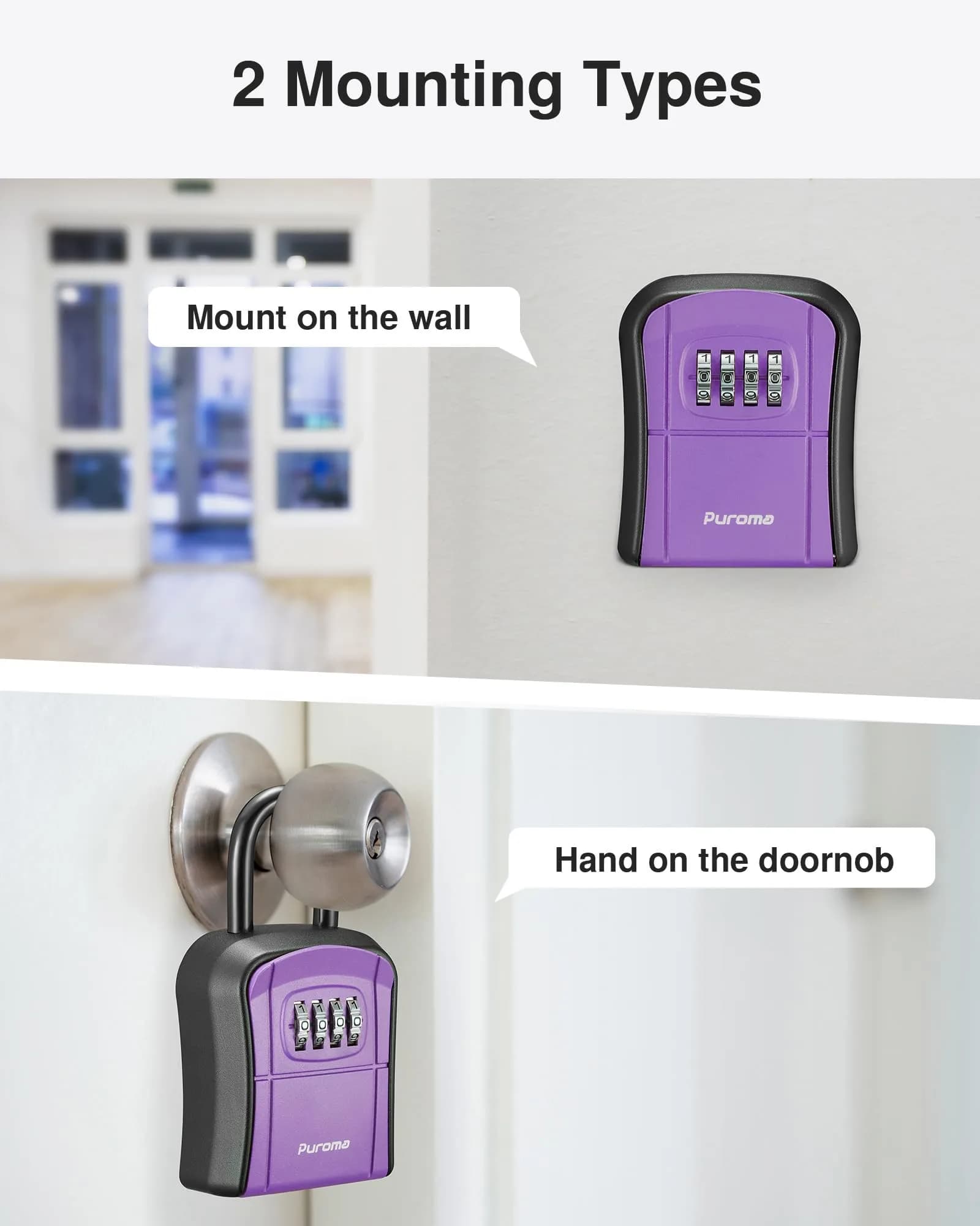 Puroma Outdoor Key Lock Box Purple 14.6cm (5.75 inch) | Resettable 4-Digit Combination Lockbox for Home Wall Mount - view 5