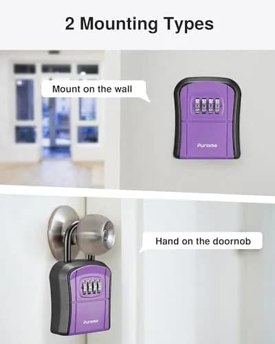 Puroma Outdoor Key Lock Box Purple 14.6cm (5.75 inch) | Resettable 4-Digit Combination Lockbox for Home Wall Mount thumbnail 5
