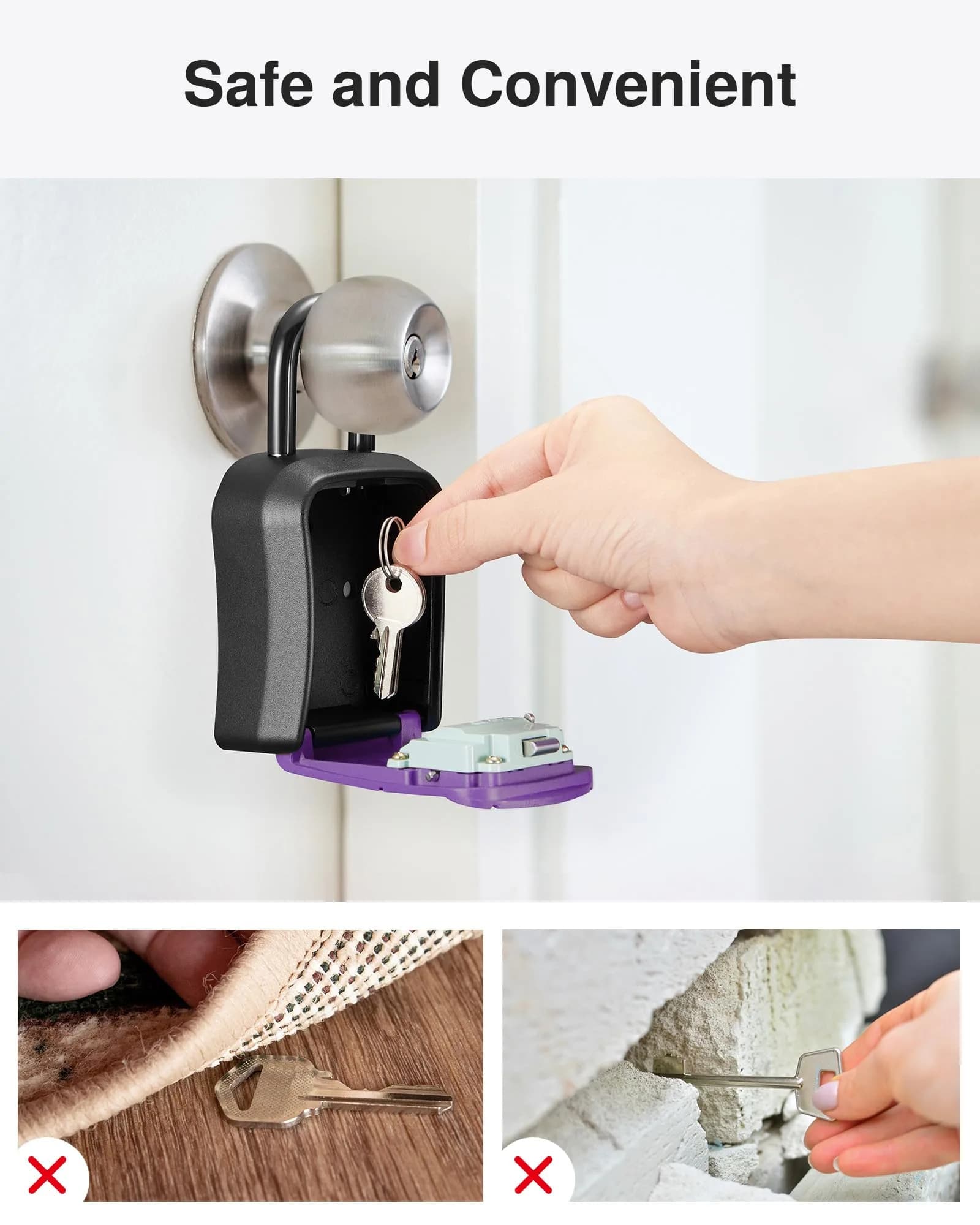 Puroma Outdoor Key Lock Box Purple 14.6cm (5.75 inch) | Resettable 4-Digit Combination Lockbox for Home Wall Mount - view 7