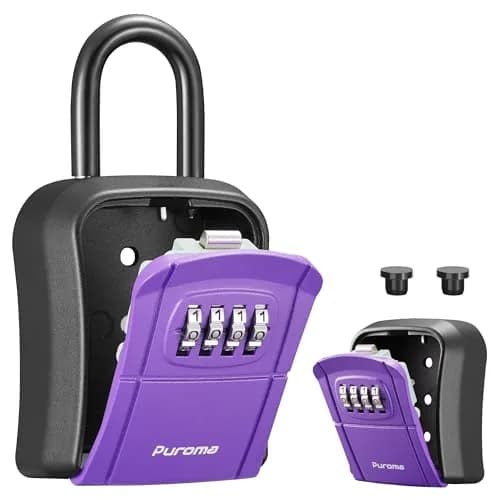 Puroma Outdoor Key Lock Box Purple 14.6cm (5.75 inch) | Resettable 4-Digit Combination Lockbox for Home Wall Mount thumbnail 1