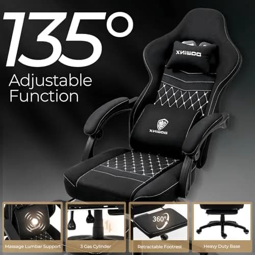 Dowinx Gaming Chair - Breathable Fabric with Gel Pad & Retractable Footrest | Ergonomic Comfort for Extended Sessions thumbnail 4