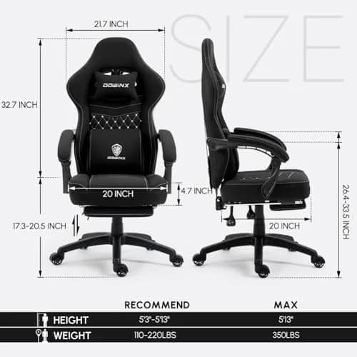 Dowinx Gaming Chair - Breathable Fabric with Gel Pad & Retractable Footrest | Ergonomic Comfort for Extended Sessions thumbnail 6