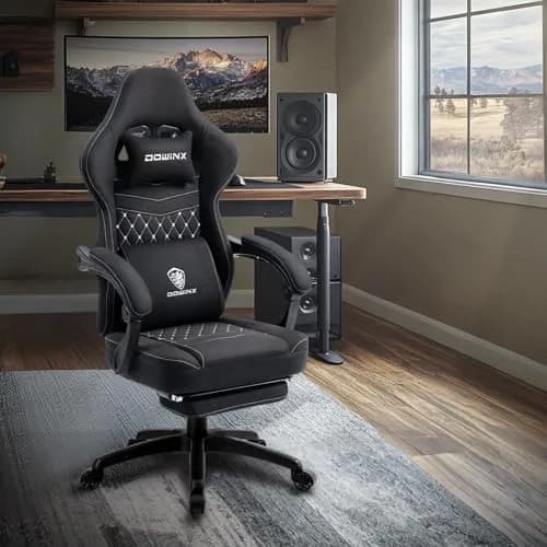 Dowinx Gaming Chair - Breathable Fabric with Gel Pad & Retractable Footrest | Ergonomic Comfort for Extended Sessions thumbnail 7
