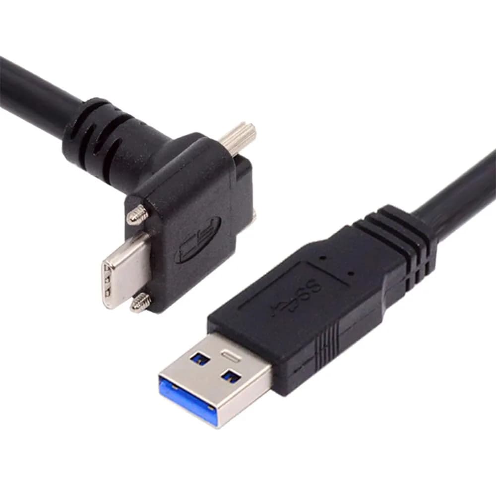 JSER USB 3.1 Type-C Dual Screw Locking Data Cable 1.2m | 90° Up/Down Angled Connector for Camera — 200cm