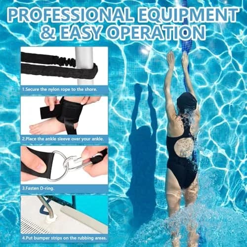 Hikeen Swim Ankle Straps 2-Pack | 4m Tether with Metal Buckle & Bumper Strips for Stationary Swim Training thumbnail 5