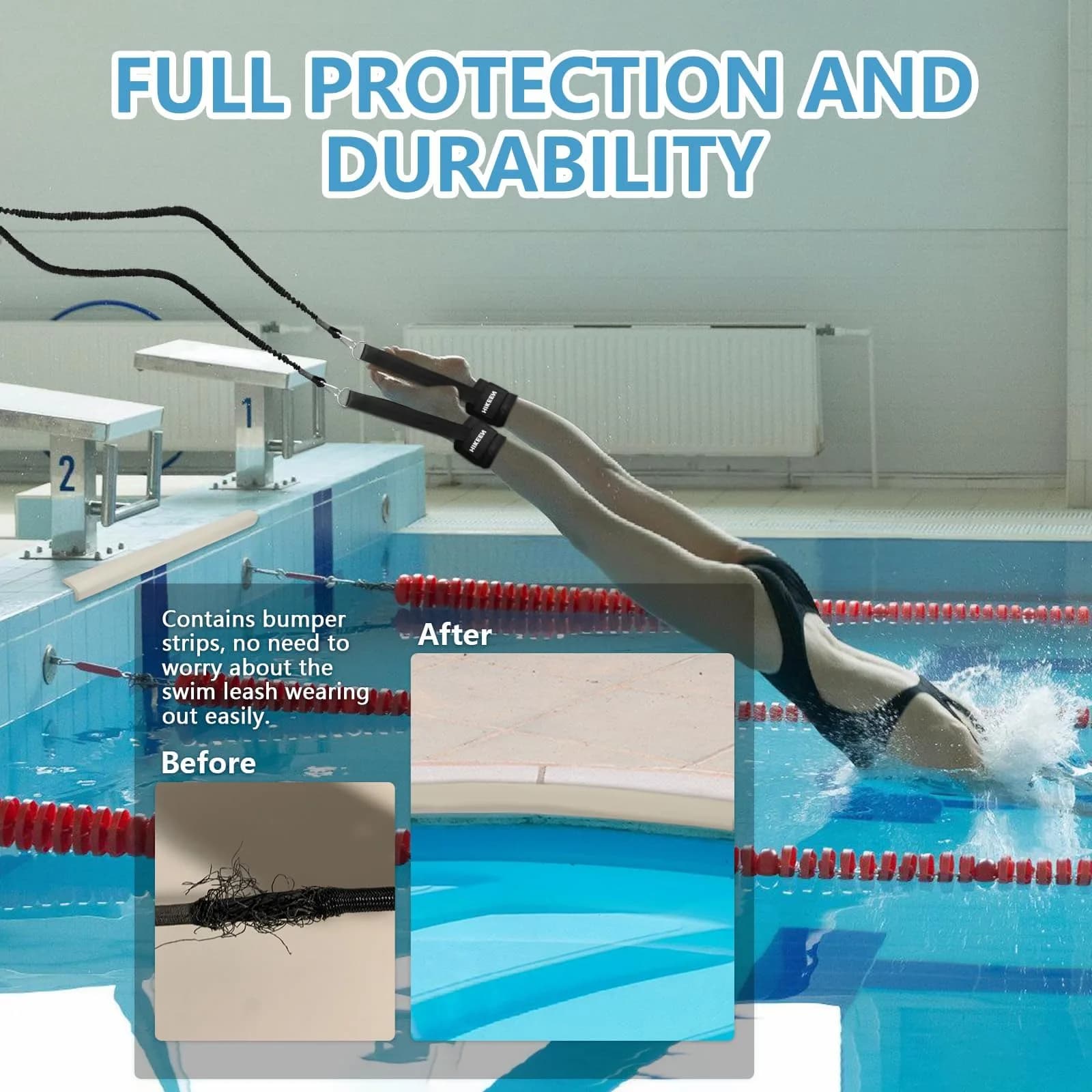 Hikeen Swim Ankle Straps 2-Pack | 4m Tether with Metal Buckle & Bumper Strips for Stationary Swim Training - view 2