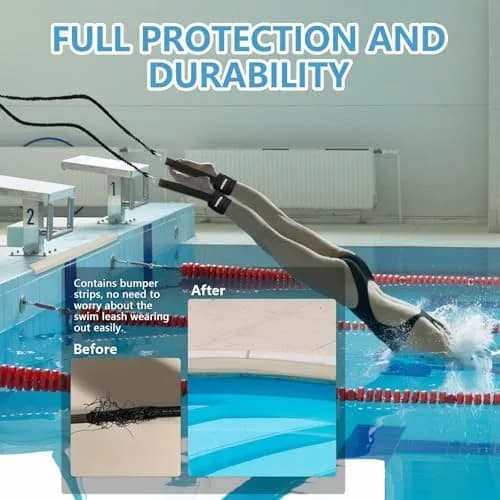 Hikeen Swim Ankle Straps 2-Pack | 4m Tether with Metal Buckle & Bumper Strips for Stationary Swim Training thumbnail 2