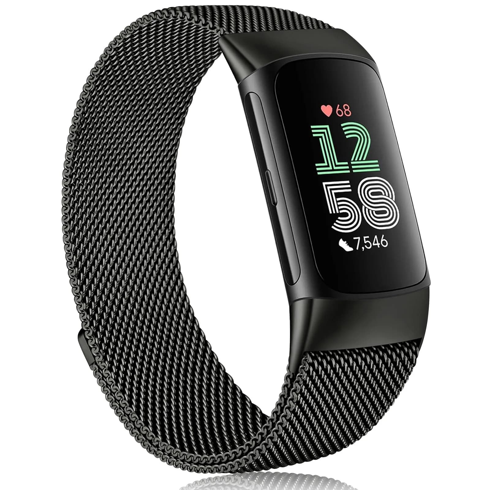 Meliya Stainless Steel Mesh Watch Band for Fitbit Charge 6 | Adjustable Magnetic Strap (Black) — Black