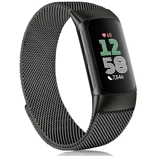 Meliya Stainless Steel Mesh Watch Band for Fitbit Charge 6 | Adjustable Magnetic Strap (Black) thumbnail 1