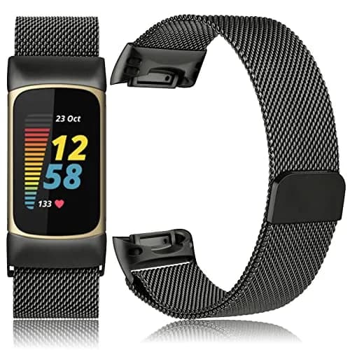 Meliya Stainless Steel Mesh Watch Band for Fitbit Charge 6 | Adjustable Magnetic Strap (Black) thumbnail 2