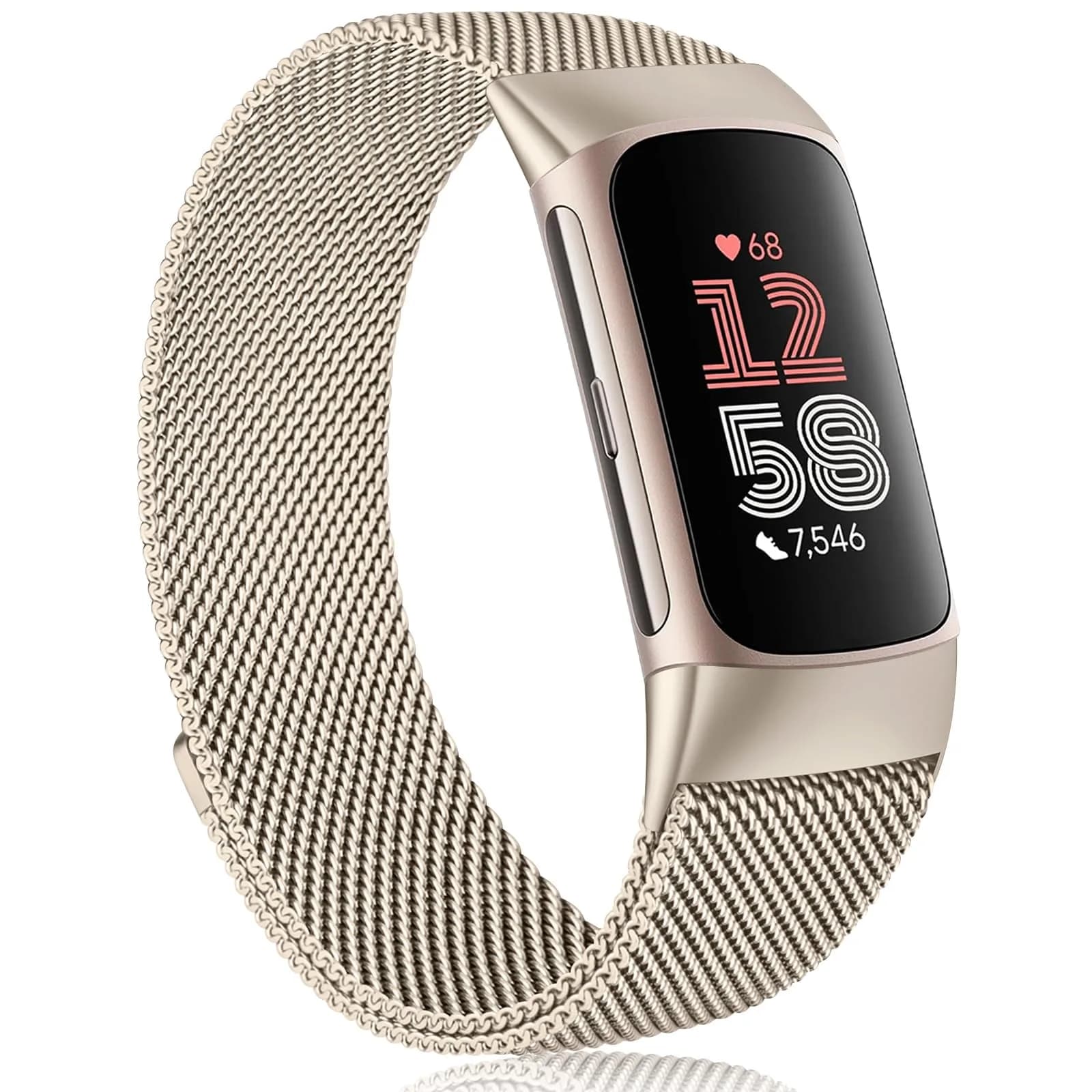 Meliya Fitbit Charge 6 Bands Stainless Steel Mesh Loop Rose Gold | Adjustable Magnetic Wristband — Champagne