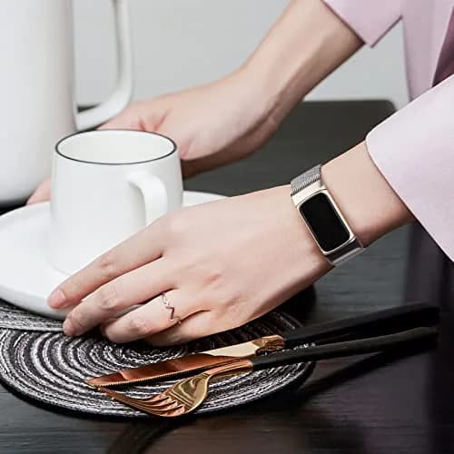 Meliya Stainless Steel Watch Band for Fitbit Charge 6 | Adjustable Magnetic Mesh Strap (Silver) thumbnail 5