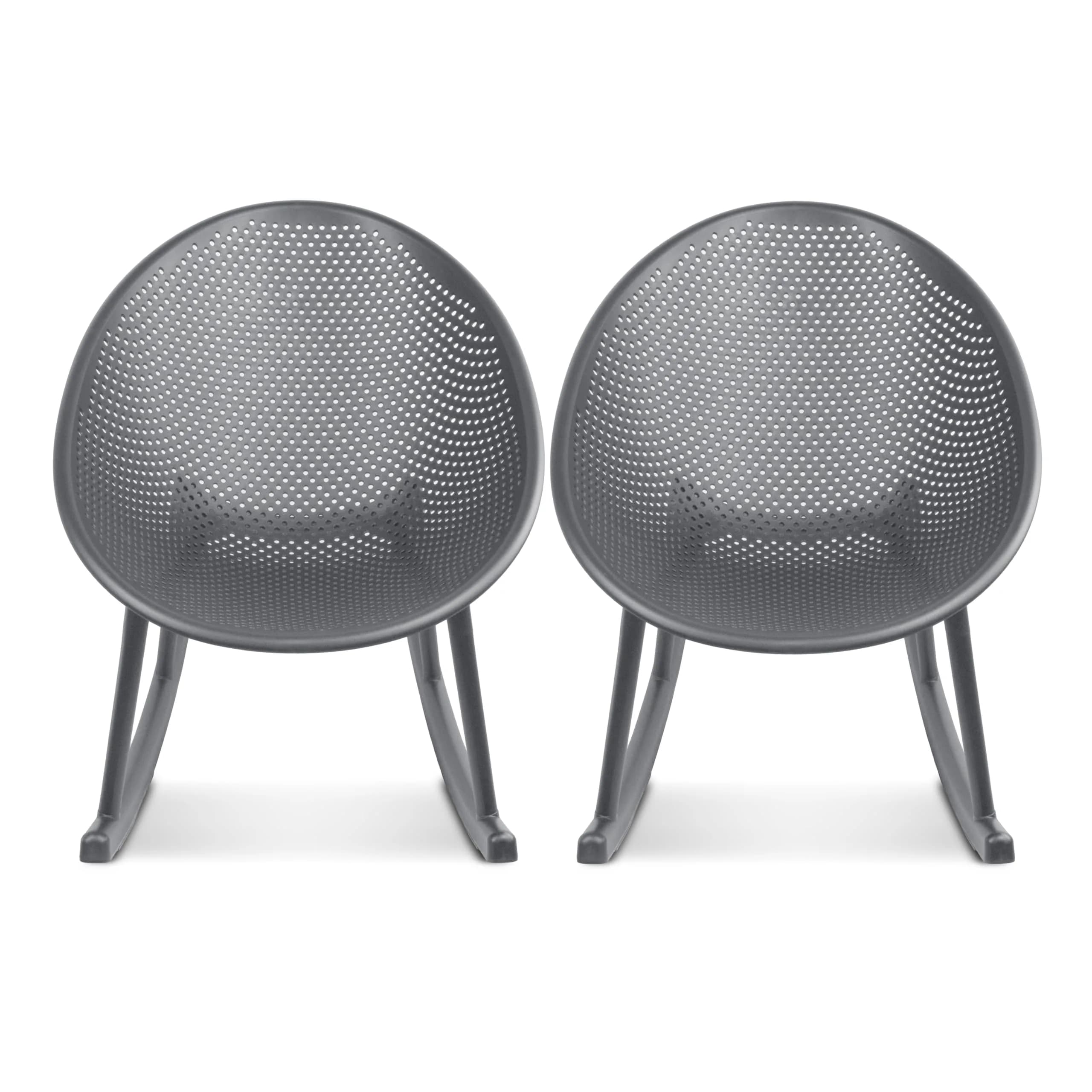 2xhome Set of 2 Patio Rocking Chairs | Oval Egg Shaped Lounge Rocker | All Weather Plastic | Modern Accent Side Chair for Indoor or Outdoor Use, Gray