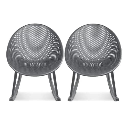 2xhome Set of 2 Patio Rocking Chairs | Oval Egg Shaped Lounge Rocker | All Weather Plastic | Modern Accent Side Chair for Indoor or Outdoor Use, Gray thumbnail 1