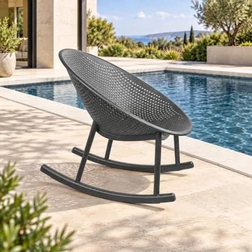 2xhome Set of 2 Patio Rocking Chairs | Oval Egg Shaped Lounge Rocker | All Weather Plastic | Modern Accent Side Chair for Indoor or Outdoor Use, Gray thumbnail 4