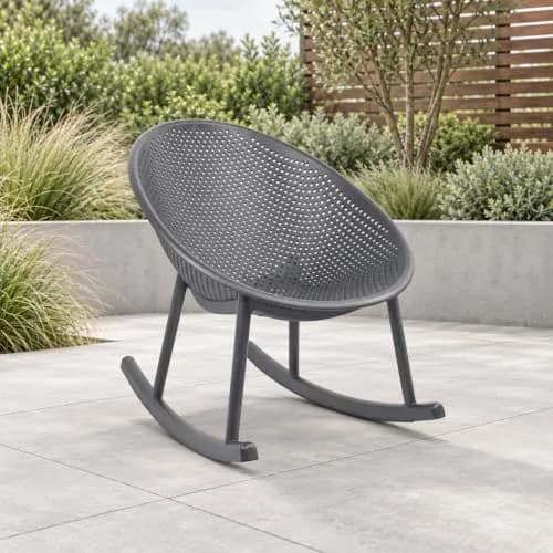 2xhome Set of 2 Patio Rocking Chairs | Oval Egg Shaped Lounge Rocker | All Weather Plastic | Modern Accent Side Chair for Indoor or Outdoor Use, Gray thumbnail 5