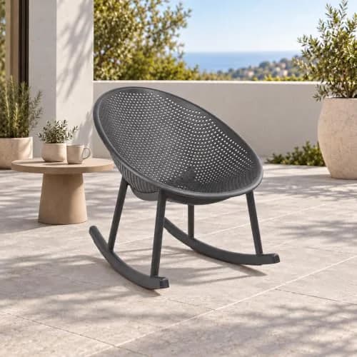 2xhome Set of 2 Patio Rocking Chairs | Oval Egg Shaped Lounge Rocker | All Weather Plastic | Modern Accent Side Chair for Indoor or Outdoor Use, Gray thumbnail 2