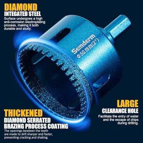 Semderm Diamond Hole Saw Kit 6mm-50mm (0.23in-1.97in) | Cuts Tile, Glass, Stone, Ceramic thumbnail 3