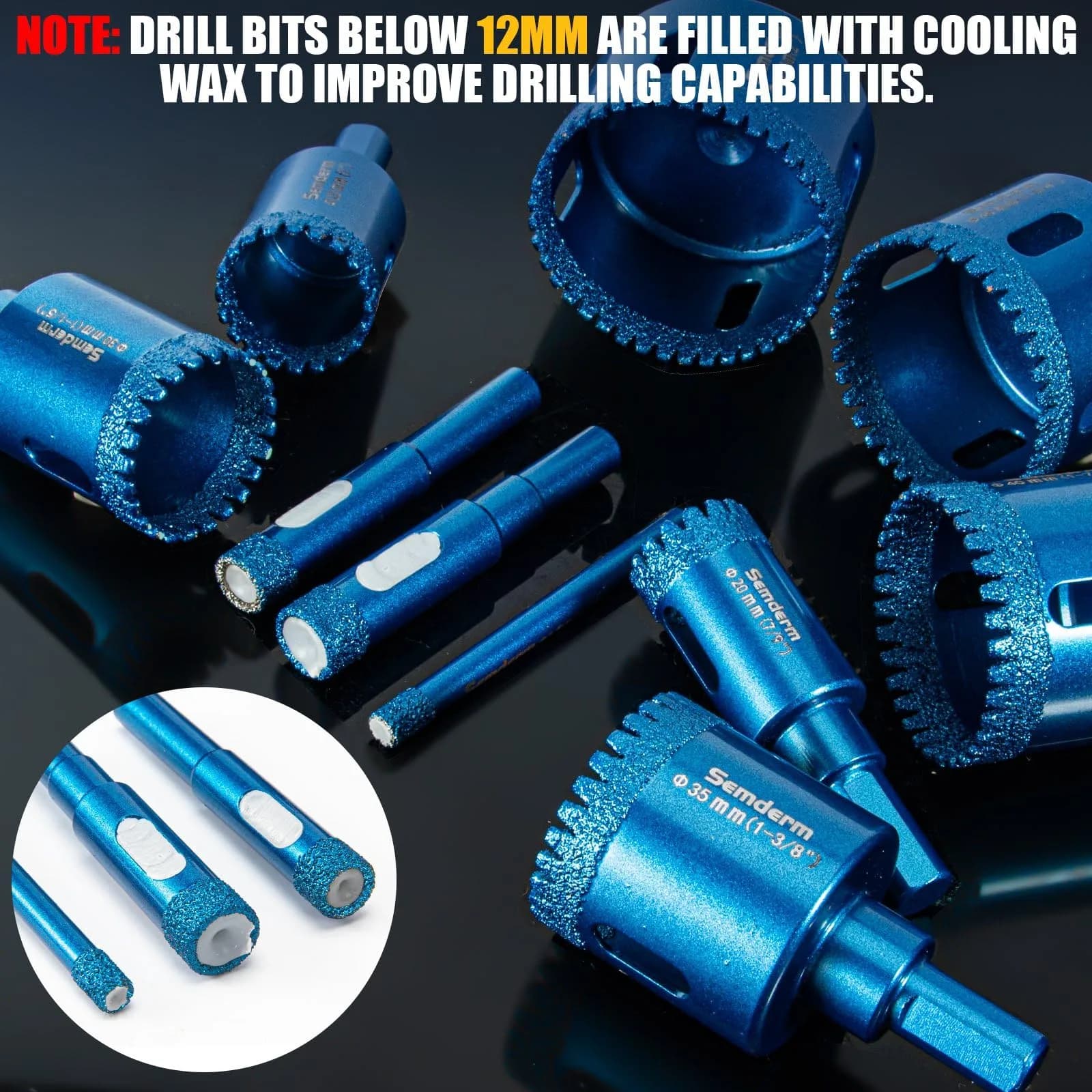 Semderm 10 PCS Serrated Brazing Diamond Hole Saw Set for Glass, Tile, Stone & Granite - view 4