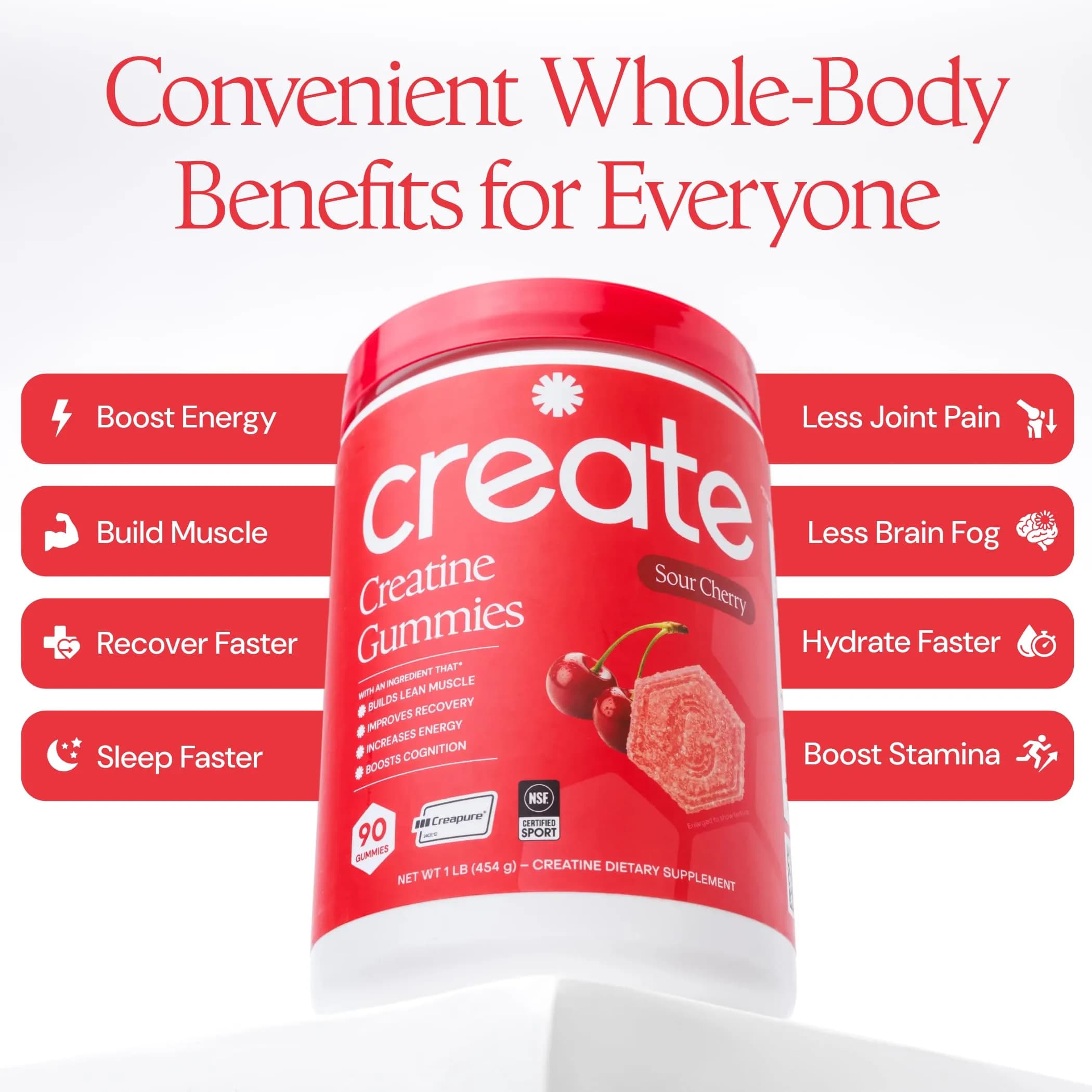 Create Creatine Monohydrate Gummies for Men & Women, Boost Focus, Strength, and Endurance, Anti-Melting Formula, Vegan, Gluten-Free, Non-GMO, 1.5g of Creatine per Gummy (90 Count) - view 4