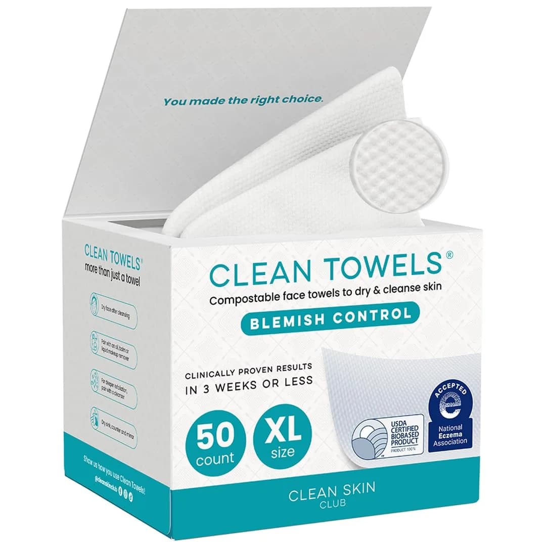 CLEAN SKIN CLUB Blemish Control Clean Towels XL, 50 Count (1 Pack) | Dermatologist-Approved for Oily Skin - main product image