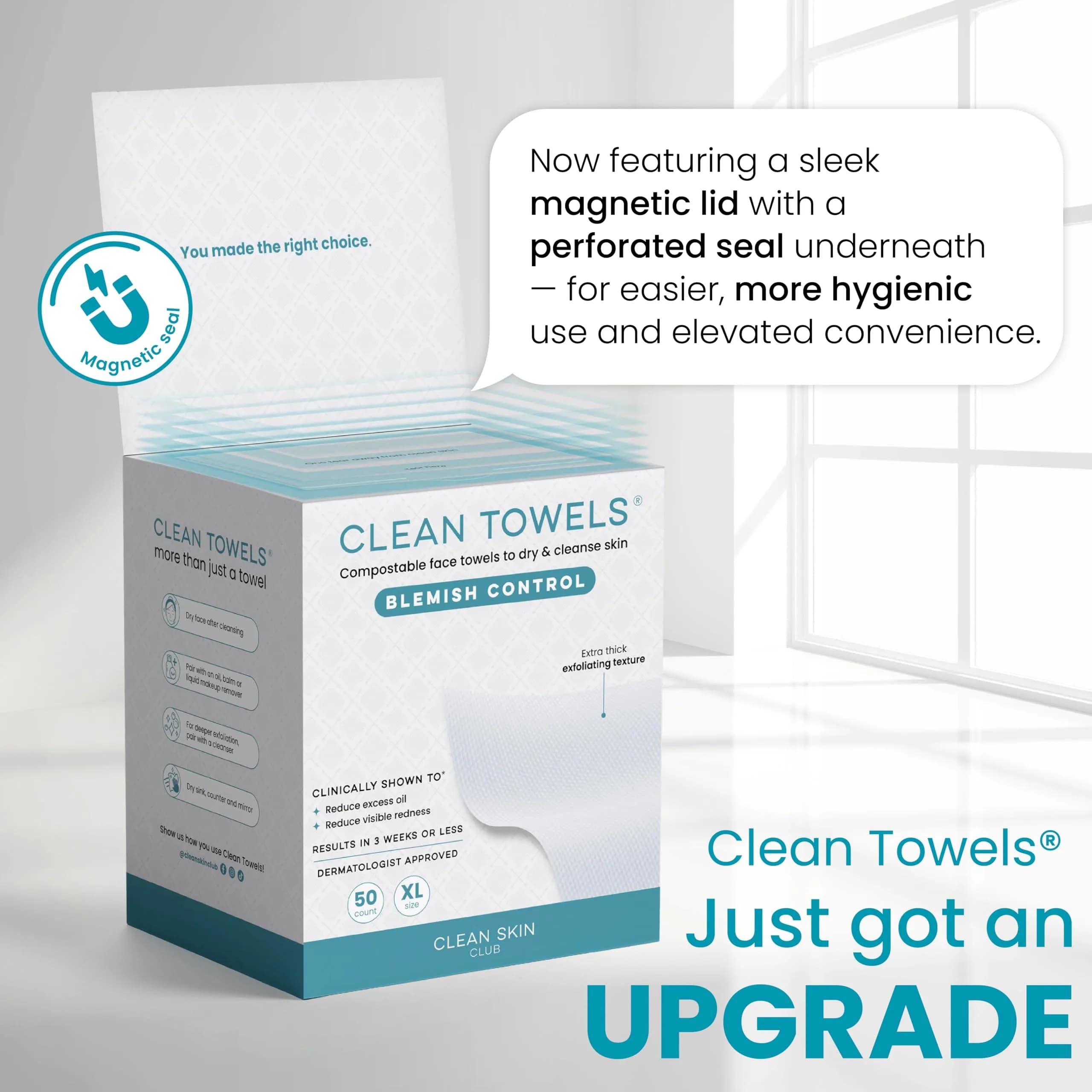 CLEAN SKIN CLUB Blemish Control Clean Towels XL, 50 Count (1 Pack) | Dermatologist-Approved for Oily Skin - view 7
