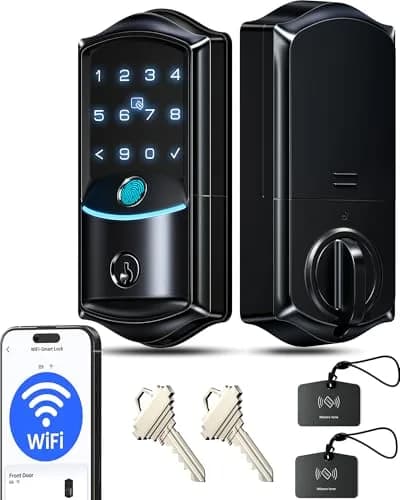 Veise VE027 WiFi Smart Lock Fingerprint Keyless Entry Deadbolt Matte Black | BHMA Grade 3 Certified, 40+ Year Durability thumbnail 1
