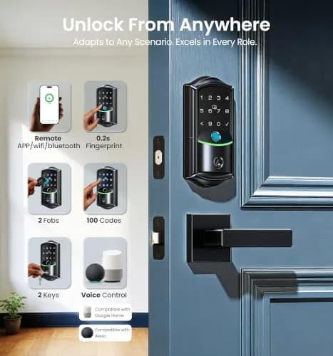 Veise VE027 WiFi Smart Lock Fingerprint Keyless Entry Deadbolt Matte Black | BHMA Grade 3 Certified, 40+ Year Durability thumbnail 3