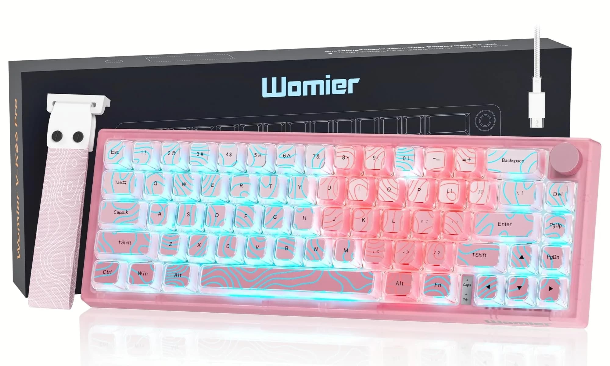 Womier WK61 V2 Mechanical Keyboard 61 Keys Hot-Swappable Linear Red Switch - V-Pink1 - main product image