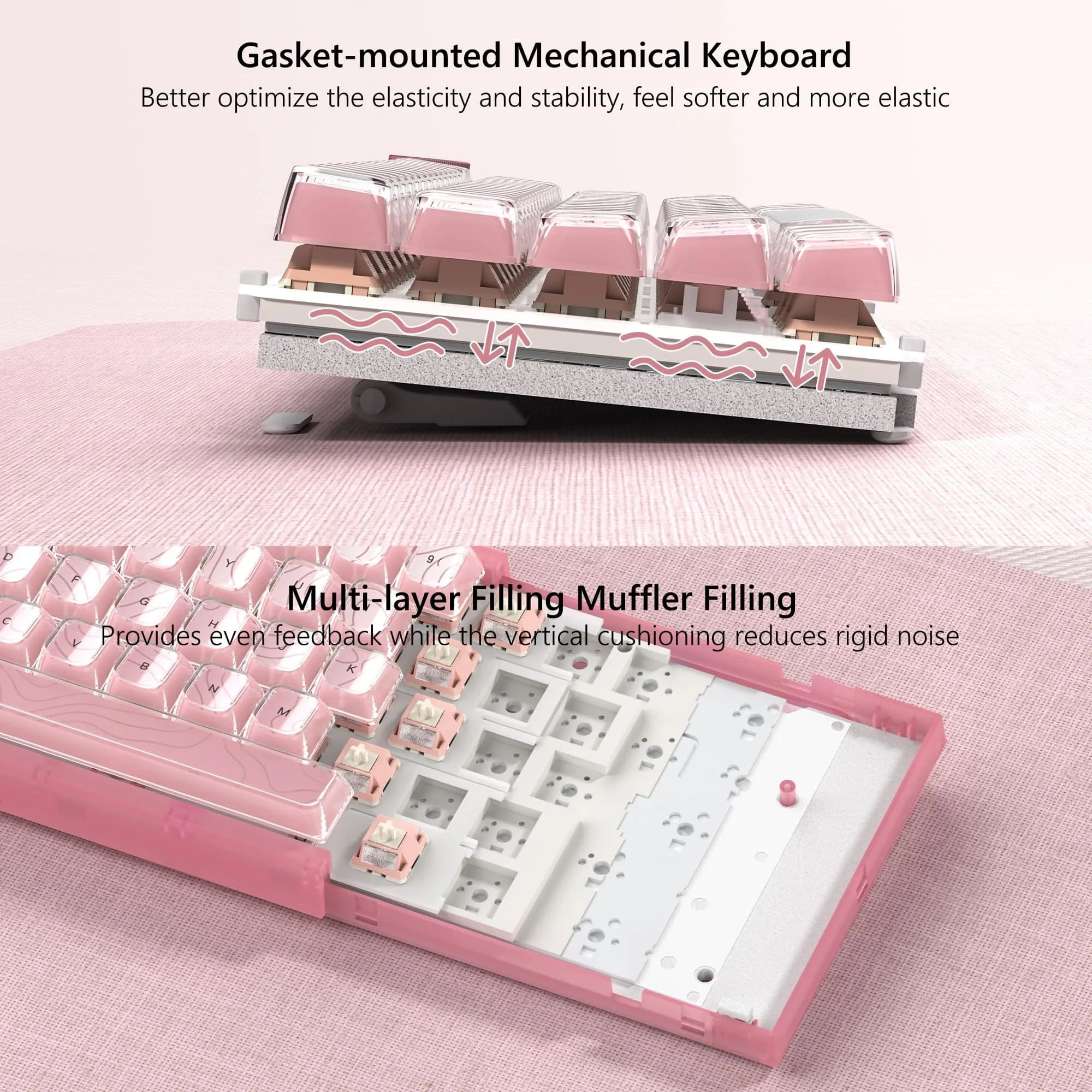 Womier WK61 V2 Mechanical Keyboard 61 Keys Hot-Swappable Linear Red Switch - V-Pink1 - view 4