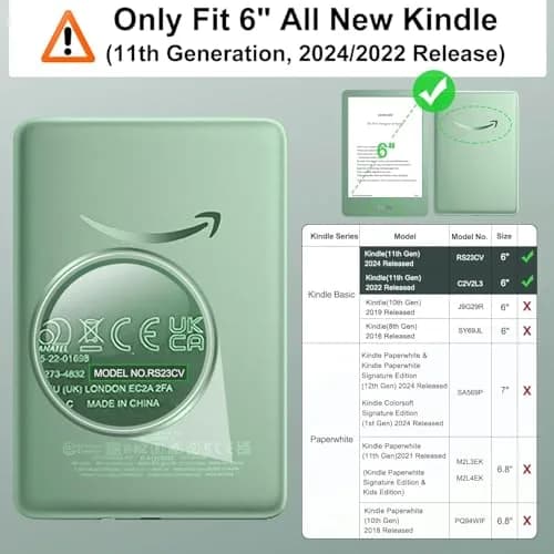 HGWALP Case for 6" Kindle 11th Gen 2024/2022 | Ultra Clear TPU Back Cover with Auto Wake/Sleep thumbnail 3