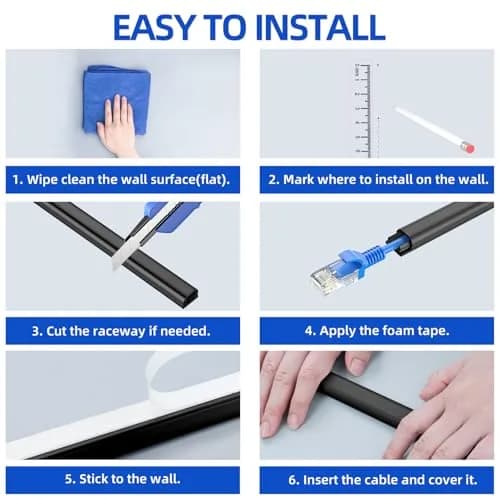 Delamu Mini Cable Wire Hider for Wall, 325 cm (128 in) Black | Conceals Single Thin Cord thumbnail 6