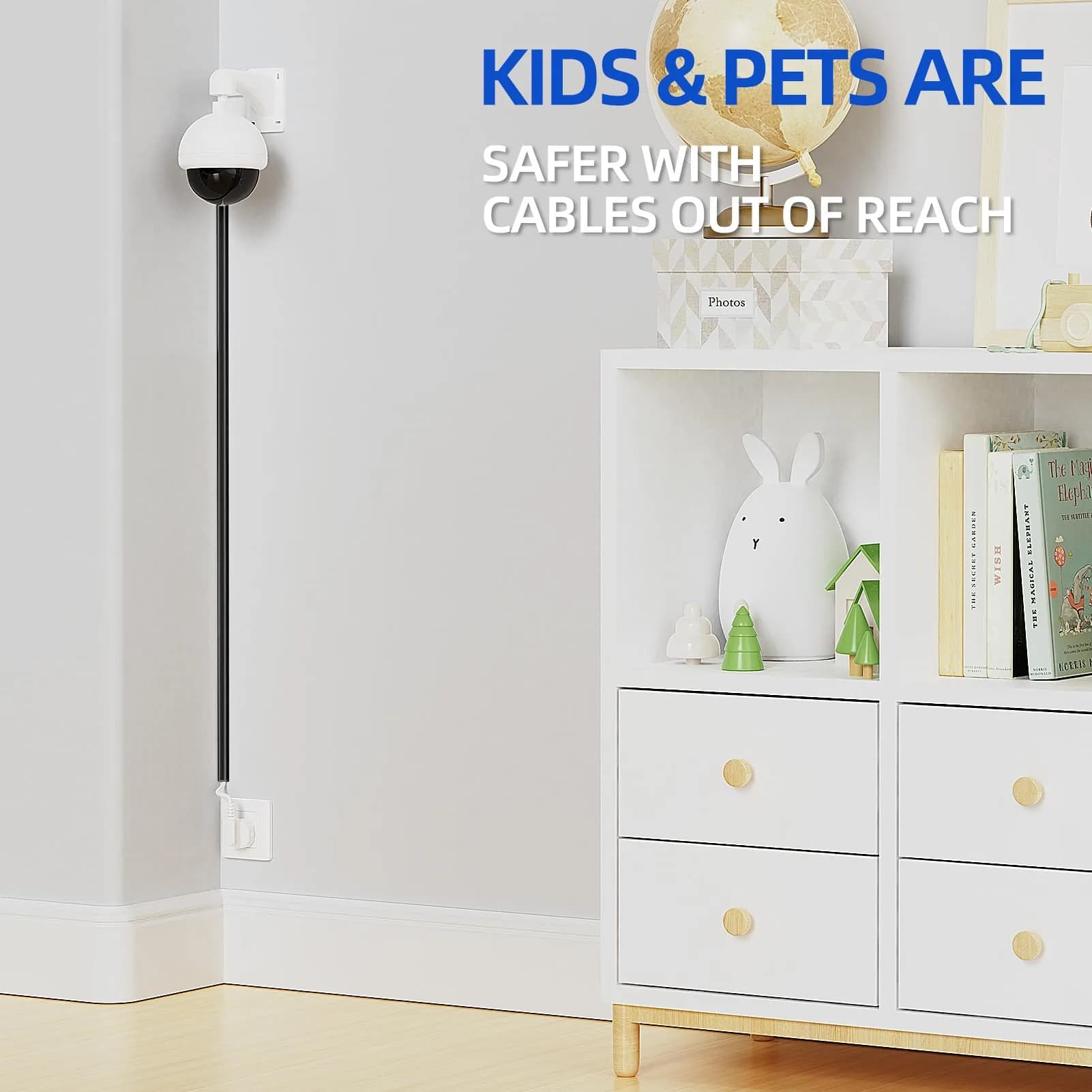 Delamu Mini Cable Wire Hider for Wall, 325 cm (128 in) Black | Conceals Single Thin Cord - view 4