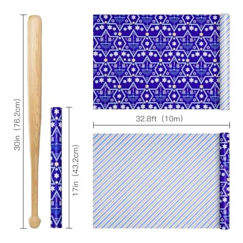 RUSPEPA Reversible Hanukkah Wrapping Paper Roll, Mini Roll, Blue Star of David and Menorah Design, 17 Inches x 32.8 Feet | Festive Double-Sided Gift Wrap thumbnail 7