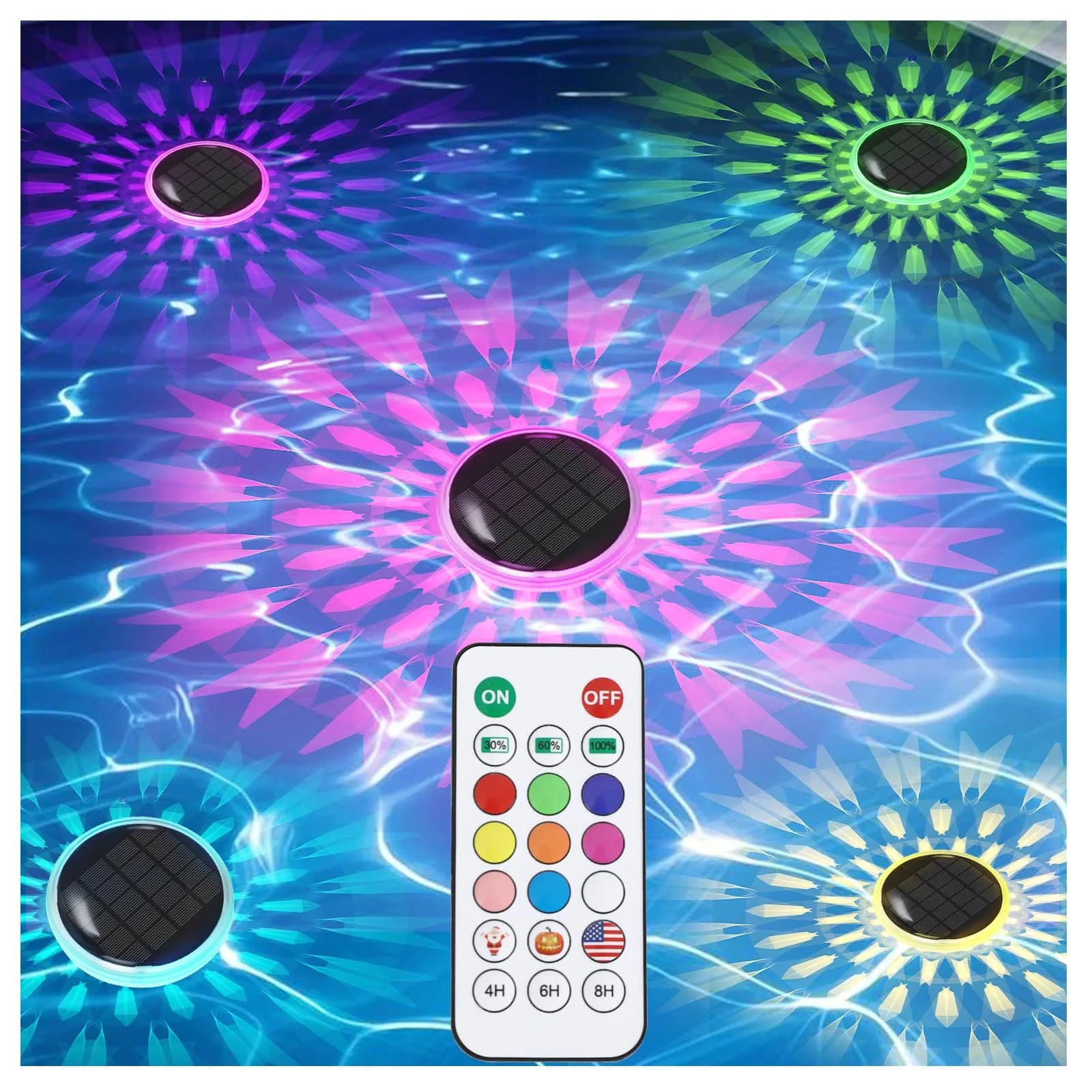 E ENERGETIC LIGHTING Solar Floating Pool Lights 5 Pack | IP67 Waterproof RGBW Color Change Decor