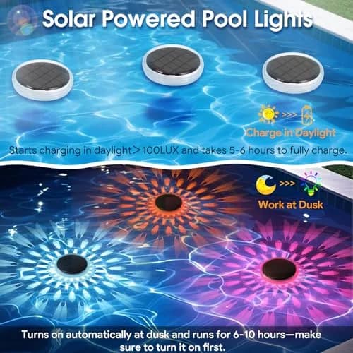 E ENERGETIC LIGHTING Solar Floating Pool Lights 5 Pack | IP67 Waterproof RGBW Color Change Decor thumbnail 2