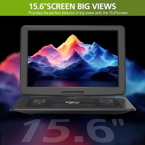 PJGCWB 15.6" Portable DVD Player with Bluetooth Headset & Carrying Bag | 1280x800 HD Swivel Screen, 5-Hour Battery thumbnail 6