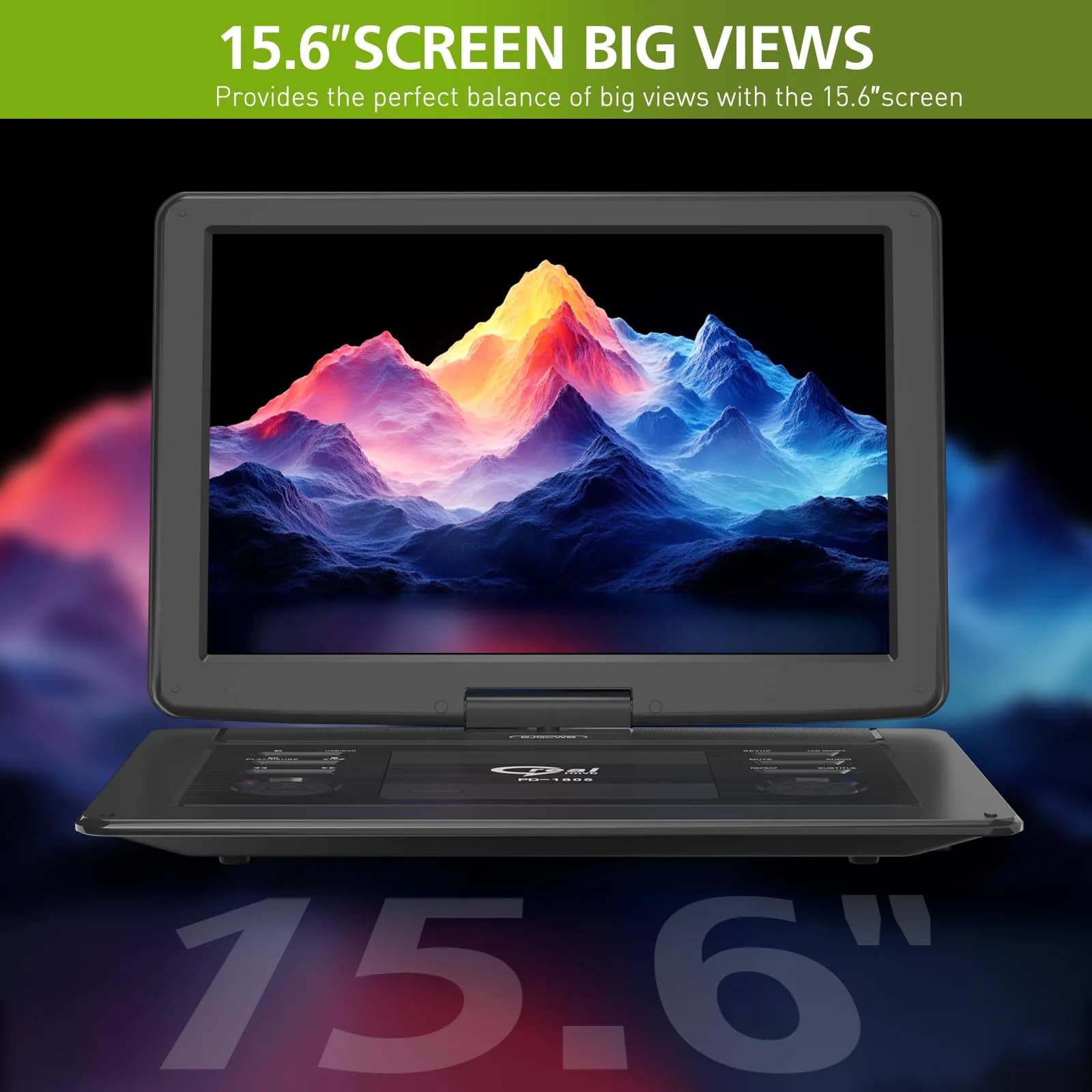 PJGCWB 15.6" Portable DVD Player with Bluetooth Headset & Carrying Bag | 1280x800 HD Swivel Screen, 5-Hour Battery - view 6