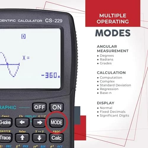 CATIGA Scientific Calculator CS-229 Graphing & Scientific Modes | 12-Digit LCD, Solar & Battery Power thumbnail 3