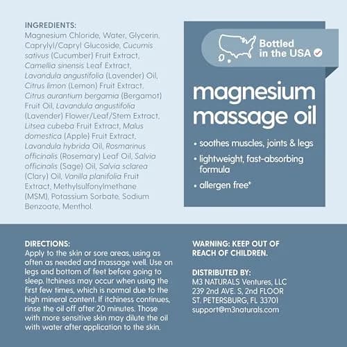M3 Naturals Magnesium Massage Oil 237ml (8 Fl Oz) | Relieves Sore Muscles & Promotes Sleep thumbnail 6