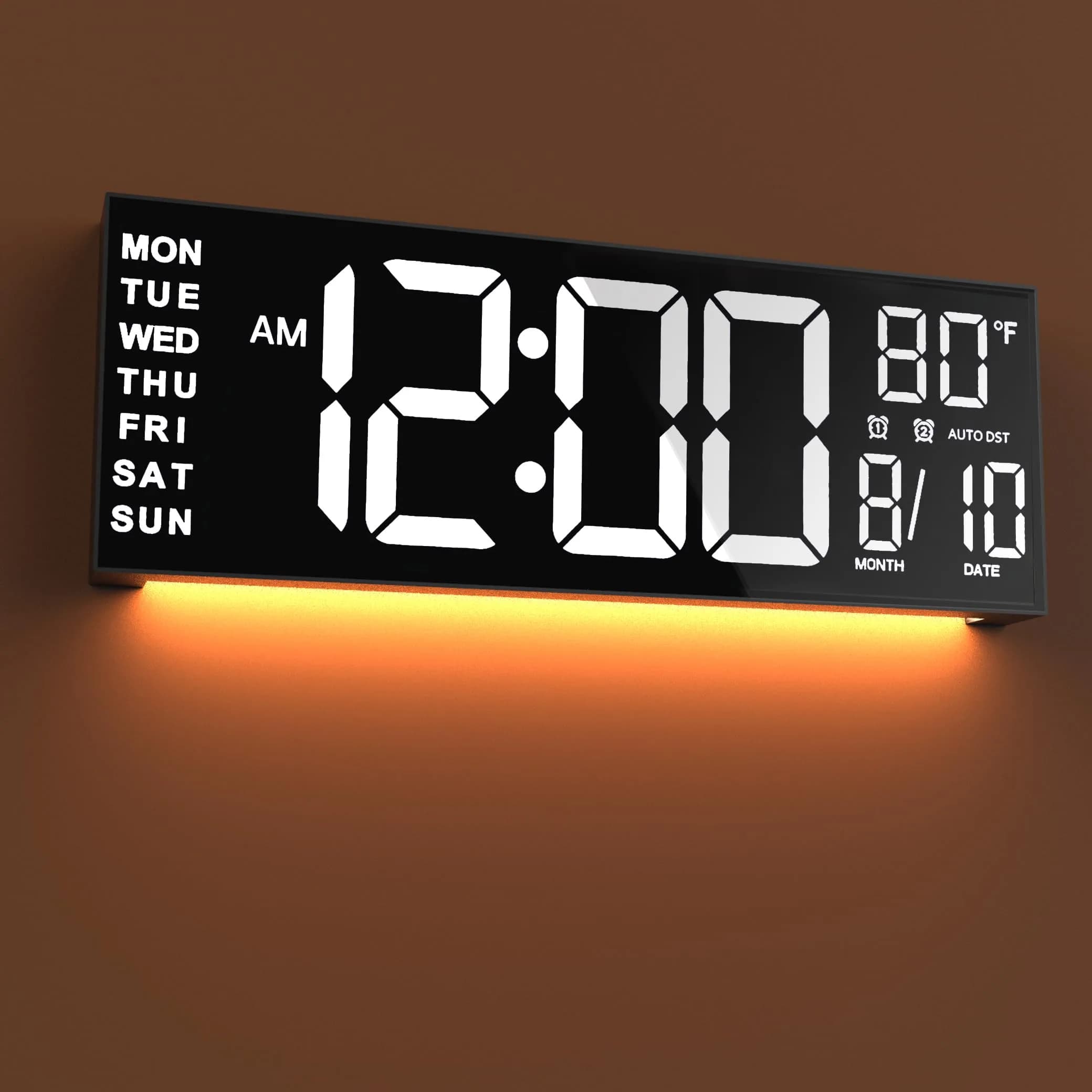 JALL 16-inch White Digital Wall Clock with Date, Day, Temperature & Auto DST - main product image