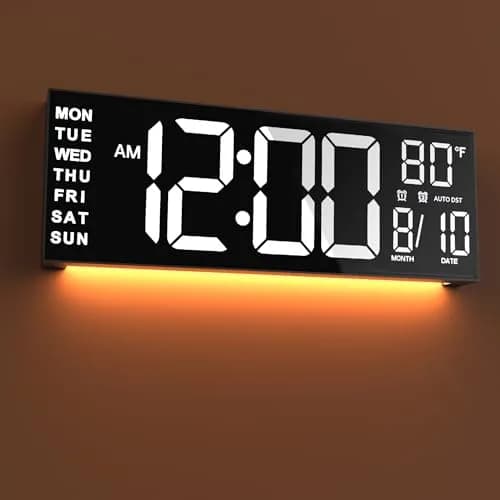 JALL 16" Digital Wall Clock with Alarm & Temperature | Large LED Display, Auto DST, Night Light, Plug-in (70-120c) thumbnail 1