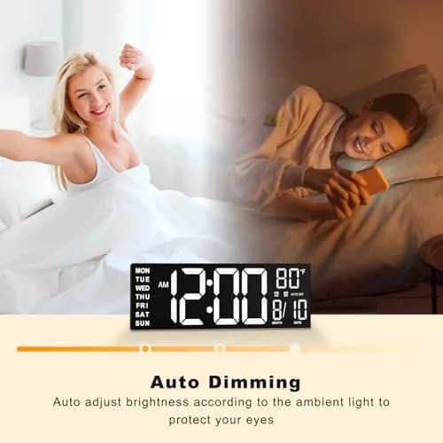 JALL 16" Digital Wall Clock with Alarm & Temperature | Large LED Display, Auto DST, Night Light, Plug-in (70-120c) thumbnail 5