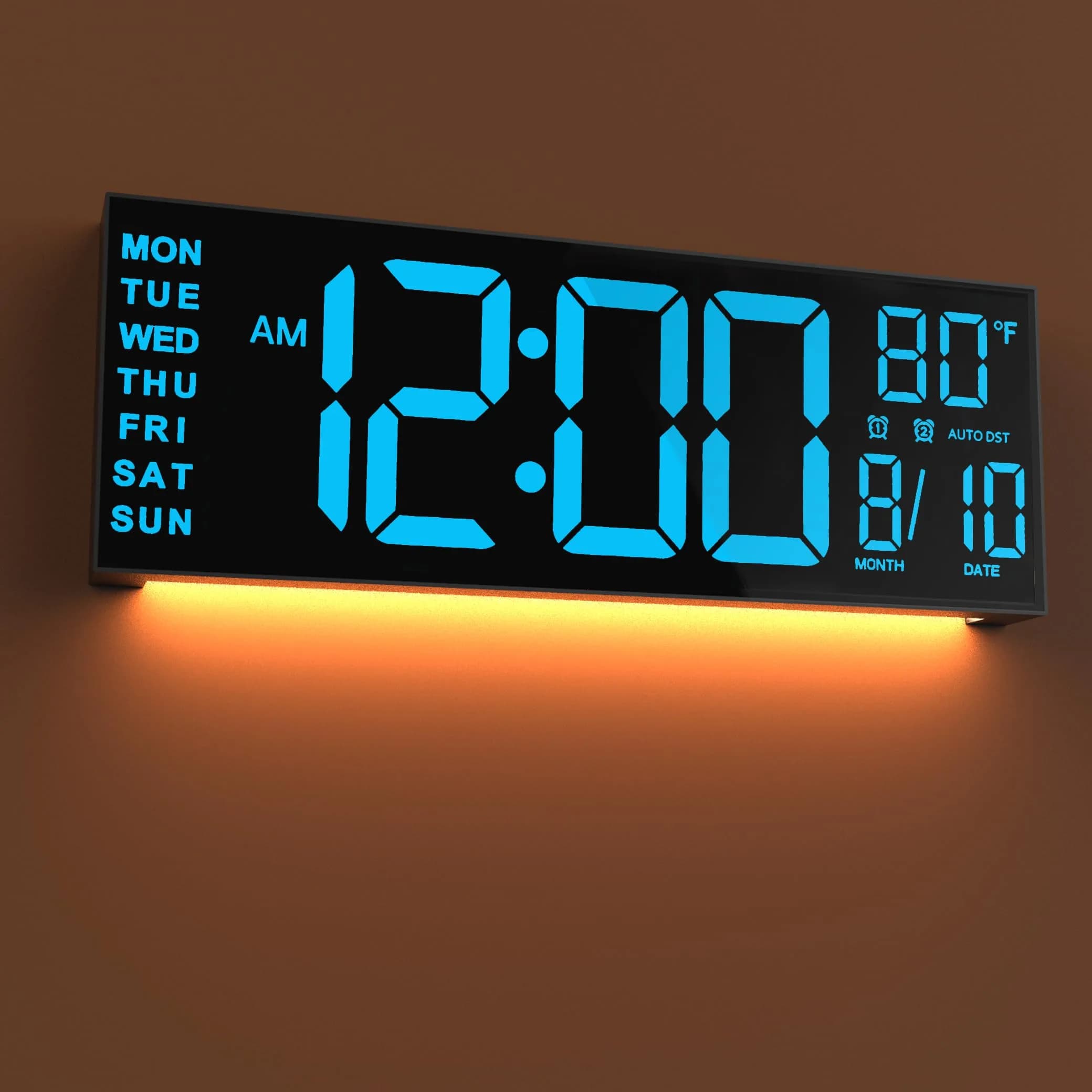 JALL 16-inch Blue Digital Wall Clock with Date, Day, Temperature & Auto DST - main product image
