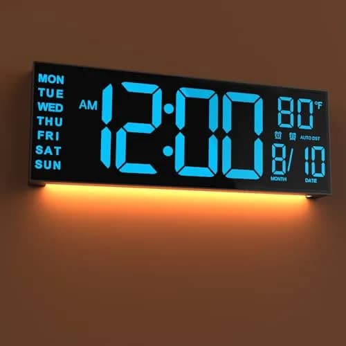 JALL 16" Digital Wall Clock with Timer & Alarm | Large LED Display, DST, Temperature, Blue thumbnail 1
