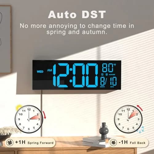 JALL 16" Digital Wall Clock with Timer & Alarm | Large LED Display, DST, Temperature, Blue thumbnail 4