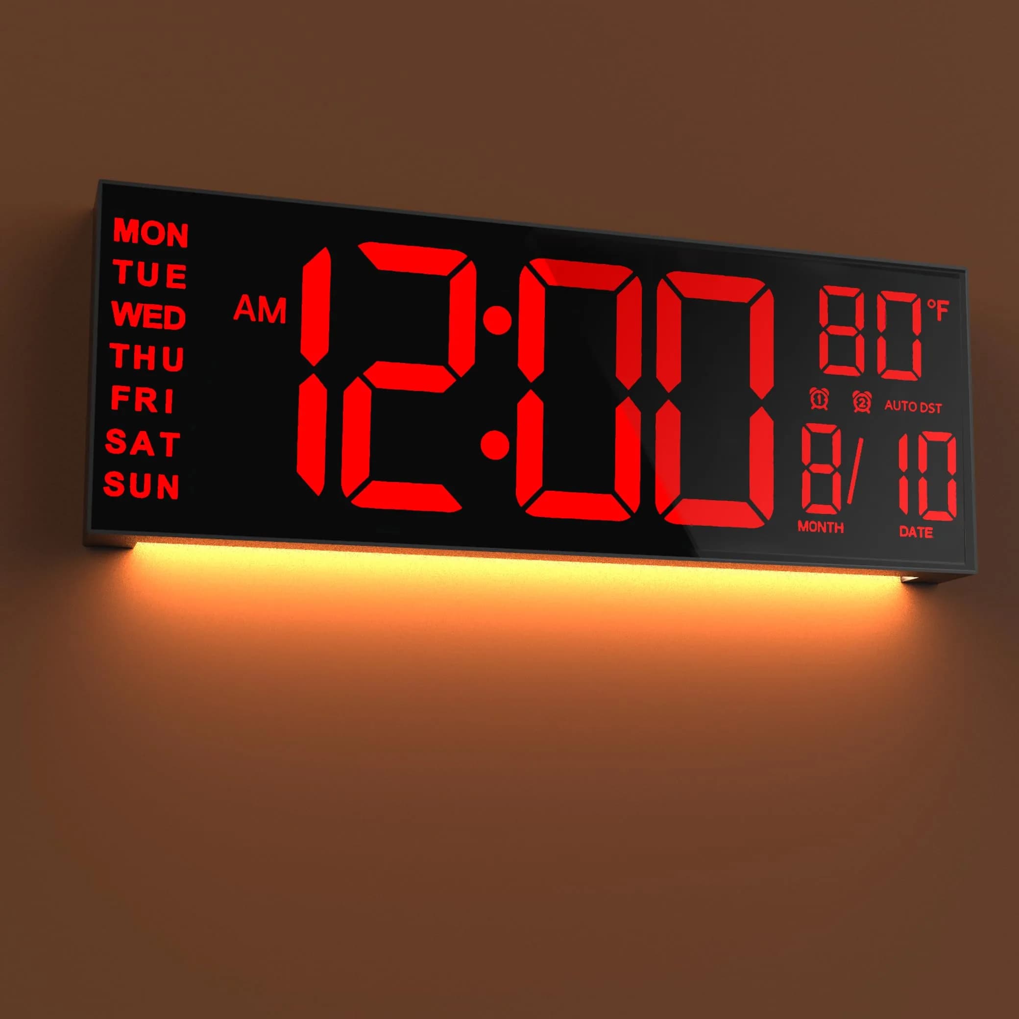 JALL 16 Inch Red Digital Wall Clock with Date, Day & Temperature | Jumbo LED Display - main product image