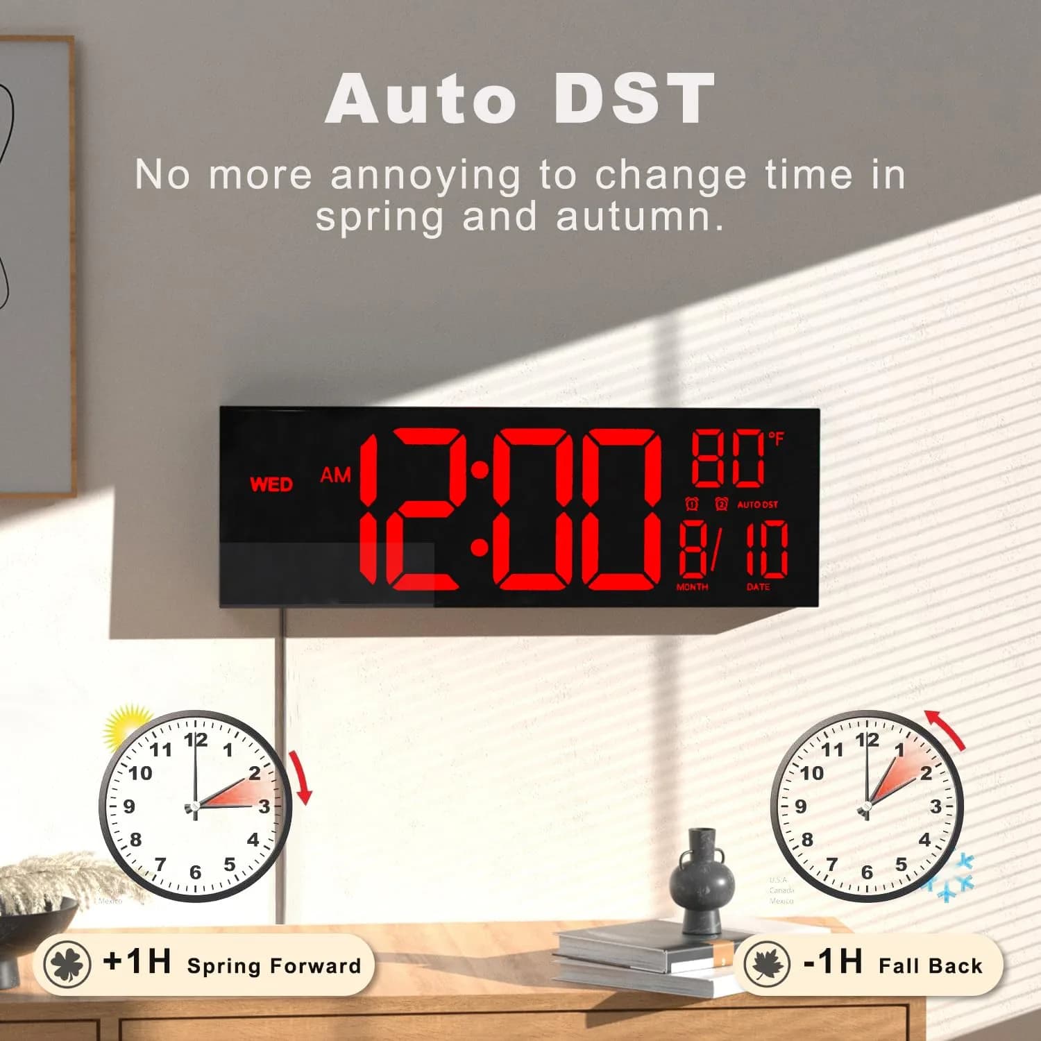 JALL 16 Inch Red Digital Wall Clock with Date, Day & Temperature | Jumbo LED Display - view 4