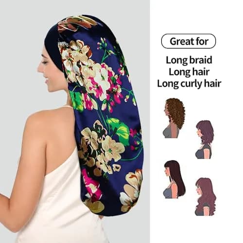 Oumrote Long Satin Bonnet for Women, Sleeping Cap for Long Hair & Braids | 78 cm (30.7 in) Length thumbnail 4