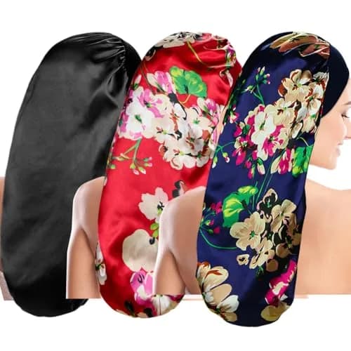Oumrote Long Satin Bonnet for Women, Sleeping Cap for Long Hair & Braids | 78 cm (30.7 in) Length thumbnail 1